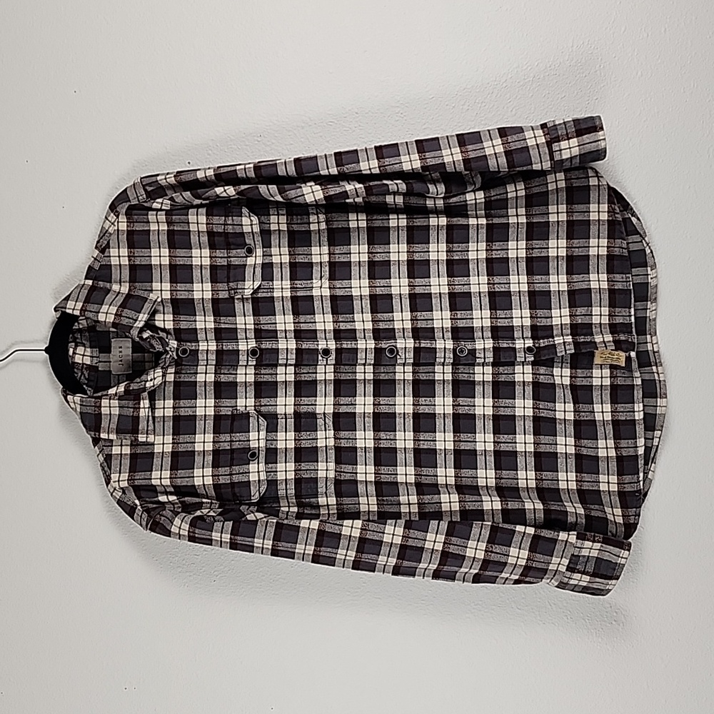 Jachs Mens Large Brown, Grey, and Cream Plaid Flannel